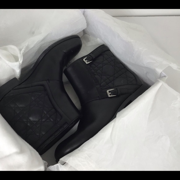 CHRISTIAN DIOR BLACK LEATHER MOTO ANKLE BOOTS CITY CANNAGE SZ EUR 37.5 US 7.5 - Picture 3 of 15